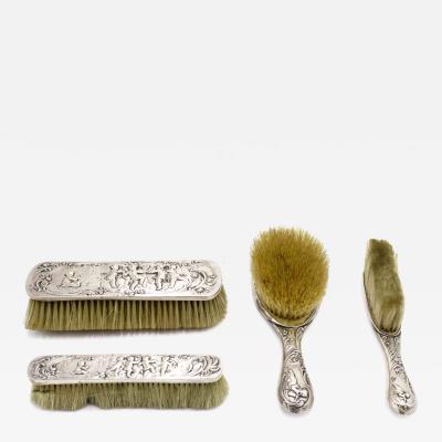 4 Piece French Louis XV Silver Vanity Brush Set