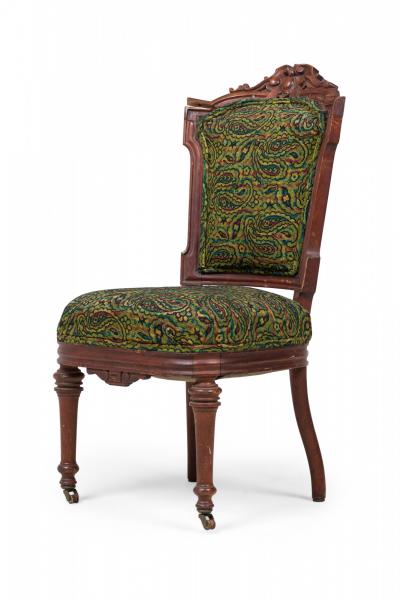 4 Piece Mahogany and Green Paisley Tapestry Upholstered Salon Living Room Set