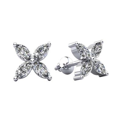 4 Piece Marquise Cut Diamond 14K Gold Stud Earrings