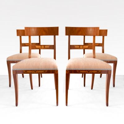 4 SWEDISH GRACE SIDE Klismos CHAIRS IN MAHOGANY WITH MARQUETRY