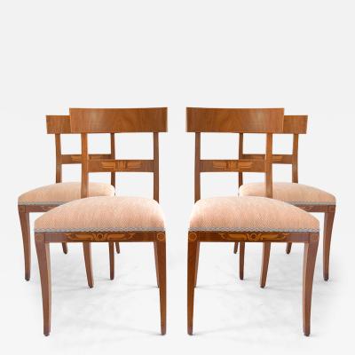 4 SWEDISH GRACE SIDE Klismos CHAIRS IN MAHOGANY WITH MARQUETRY