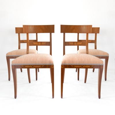 4 SWEDISH GRACE SIDE Klismos CHAIRS IN MAHOGANY WITH MARQUETRY