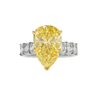 4 carat Fancy Yellow Pear Cut Diamond Engagement Ring