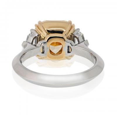 4 carat Radiant Cut Diamond Fancy Intense Yellow GIA Three Stone Engagement Ring
