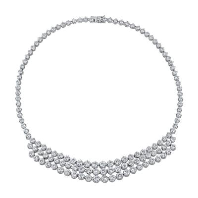 40 Carat Round Brilliant Diamond Platinum 3 Row Chandelier Necklace