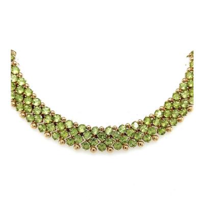 45 Carat Green Peridot Cluster Choker Necklace in 14K Yellow Gold