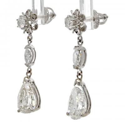 4K WHITE GOLD 4 42 CARAT DIAMOND DROP PEAR CUT EARRINGS