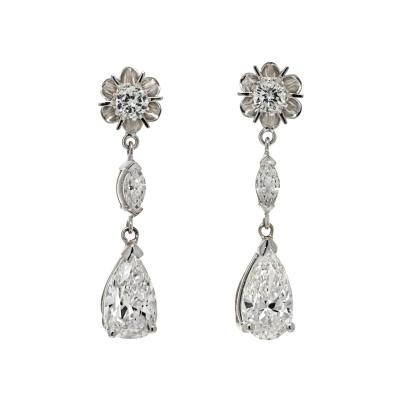 4K WHITE GOLD 4 42 CARAT DIAMOND DROP PEAR CUT EARRINGS