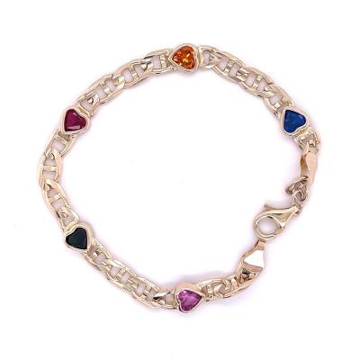 4K Yellow Gold Heart Shape Multi Gemstone Charm Bracelet