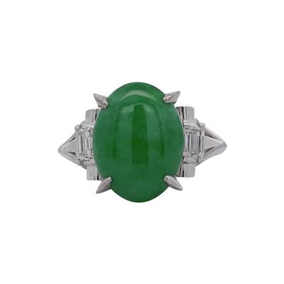 5 03 Carat Natural Jade and diamond Filigree Cathedral Platinum Ring