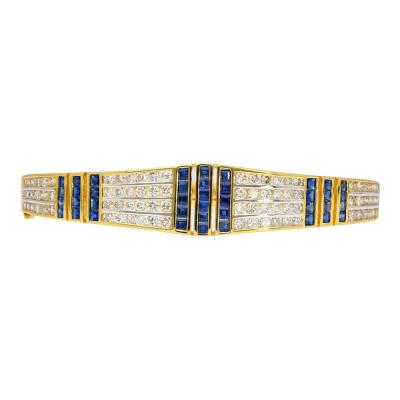 5 09 Carat Blue Sapphire and Diamond Bangle Bracelet in 18k Yellow Gold