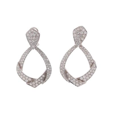 5 1 Carat Pave Diamond 14K White Gold Open Clip On Drop Earrings