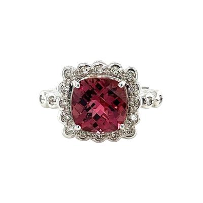 5 20 Carat Cushion Checkerboard Cut Pink Tourmaline Diamond Ring