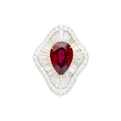 5 3 Carat Pear Cut Ruby Baguette Diamond Ballerina White Gold Ring