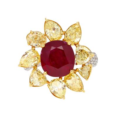 5 46 Carat Burma Ruby No Heat AGL Certified and Fancy Yellow Diamond Ring