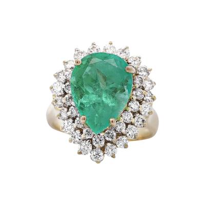 5 75 Carat Pear Cut Colombian Emerald Diamond Halo 18K Gold Emerald Ring