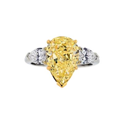 5 CARAT PEAR SHAPE FANCY YELLOW THREE STONE DIAMOND ENGAGEMENT RING