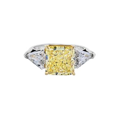 5 CARAT RADIANT CUT DIAMOND FANCY INTENSE YELLOW GIA THREE STONE ENGAGEMENT RING