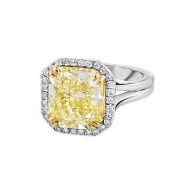 5 CARAT RADIANT CUT DIAMOND FANCY YELLOW GIA RING