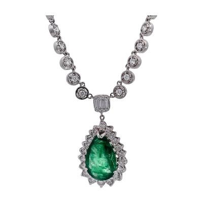 5 Carat Pear Emerald with Diamond Surround 18K