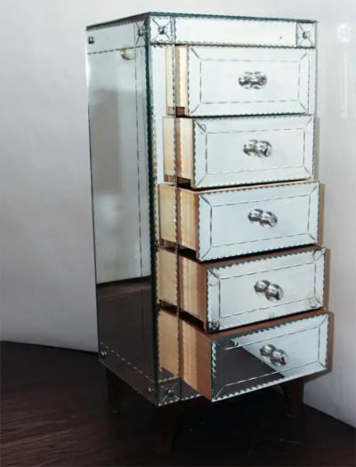 5 Drawer Pie Crust Mirrored Chest with Ebonized Legs