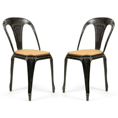 5 French Art Deco Metal Cafe Side Chairs