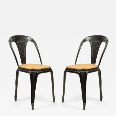5 French Art Deco Metal Cafe Side Chairs