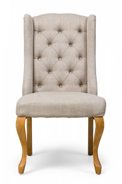 5 Mid Century American Button Tufted Gray Weave Upholstered Wing Dining Chairs