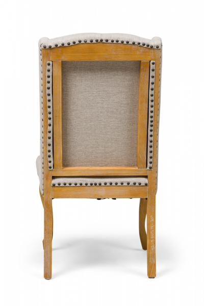 5 Mid Century American Button Tufted Gray Weave Upholstered Wing Dining Chairs