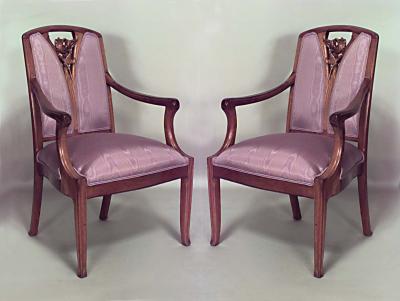 5 Piece French Art Nouveau Walnut Living Room Set
