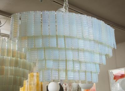5 Tiered Ridged Opalescent Murano Glass Chandelier in Oval Shape