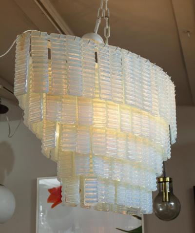 5 Tiered Ridged Opalescent Murano Glass Chandelier in Oval Shape