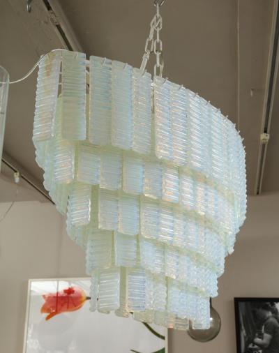 5 Tiered Ridged Opalescent Murano Glass Chandelier in Oval Shape