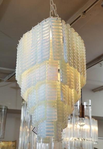 5 Tiered Ridged Opalescent Murano Glass Chandelier in Oval Shape