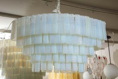 5 Tiered Ridged Opalescent Murano Glass Chandelier in Oval Shape
