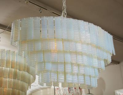 5 Tiered Ridged Opalescent Murano Glass Chandelier in Oval Shape