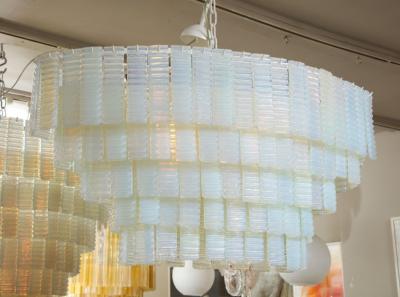 5 Tiered Ridged Opalescent Murano Glass Chandelier in Oval Shape