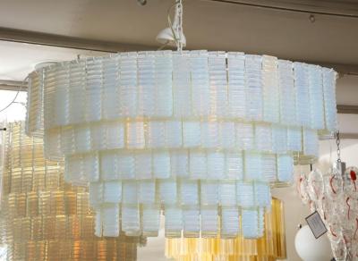 5 Tiered Ridged Opalescent Murano Glass Chandelier in Oval Shape