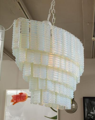 5 Tiered Ridged Opalescent Murano Glass Chandelier in Oval Shape