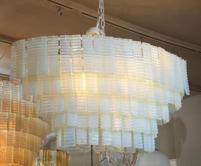 5 Tiered Ridged Opalescent Murano Glass Chandelier in Oval Shape