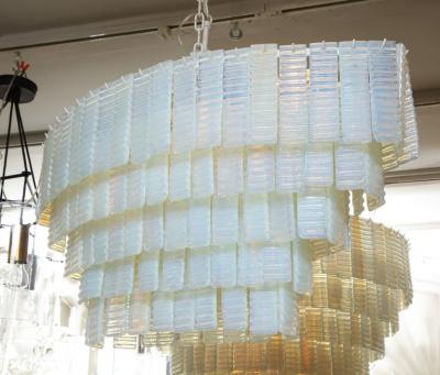 5 Tiered Ridged Opalescent Murano Glass Chandelier in Oval Shape