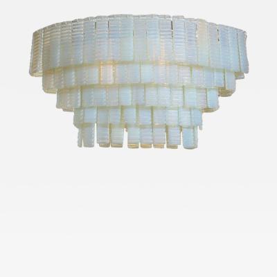 5 Tiered Ridged Opalescent Murano Glass Chandelier in Oval Shape