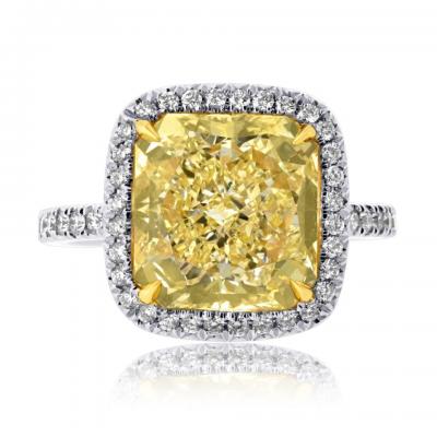 5 carat Radiant Cut Diamond Fancy Intense Yellow Halo Engagement Ring