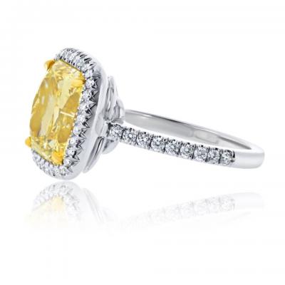 5 carat Radiant Cut Diamond Fancy Intense Yellow Halo Engagement Ring