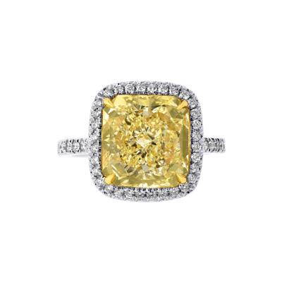 5 carat Radiant Cut Diamond Fancy Intense Yellow Halo Engagement Ring