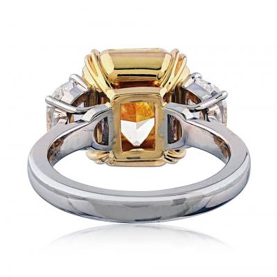 5 carat Radiant Cut Fancy Intense Yellow Three Stone Diamond Engagement Ring