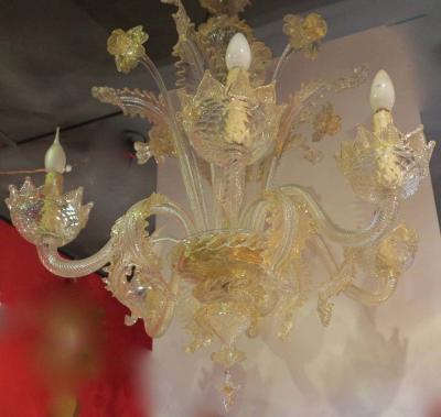 50 Chandelier with 6 lights arms with sconces pair Murano crystal and gold