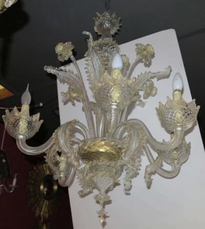 50 Chandelier with 6 lights arms with sconces pair Murano crystal and gold