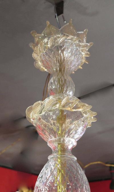 50 Chandelier with 6 lights arms with sconces pair Murano crystal and gold