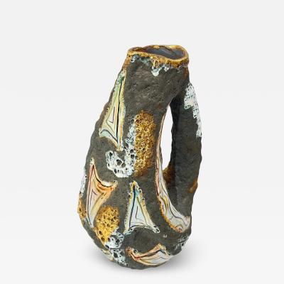 50s Italo Casini Italian Mid Century Brutalist Gray Gold Modern Pottery Vase Jug